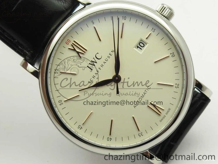 MIROTIME 1228 Portofino Automatic SS FKF 1:1 Best Edition White Dial RG Markers on Black Leather Strap A Stretchable 7141